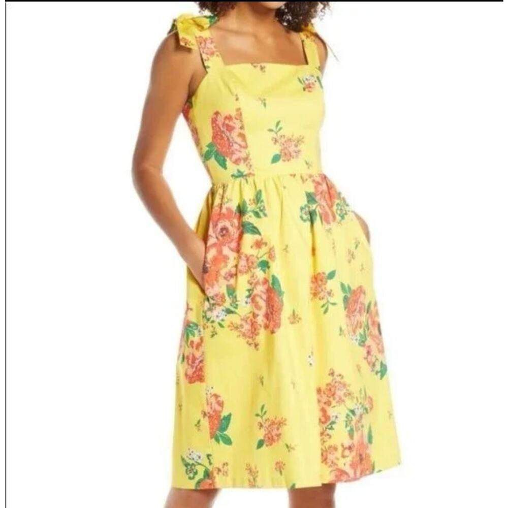 Charles Henry Yellow Floral Midi Dress